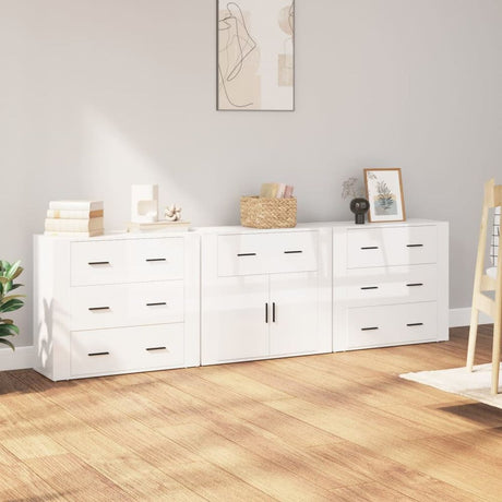 Sideboards 3 pcs White Engineered Wood