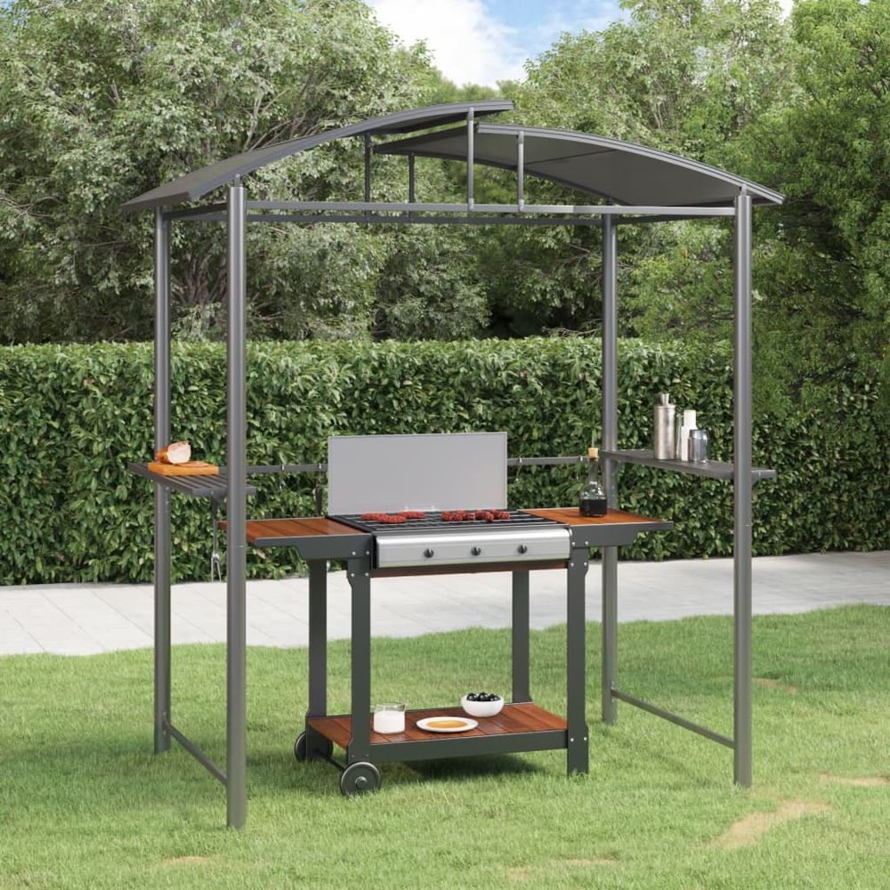 BBQ Gazebo with Side Shelves Anthracite 210x114x230 cm Steel