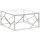 Coffee Table Silver Stainless Steel and Tempered Glass