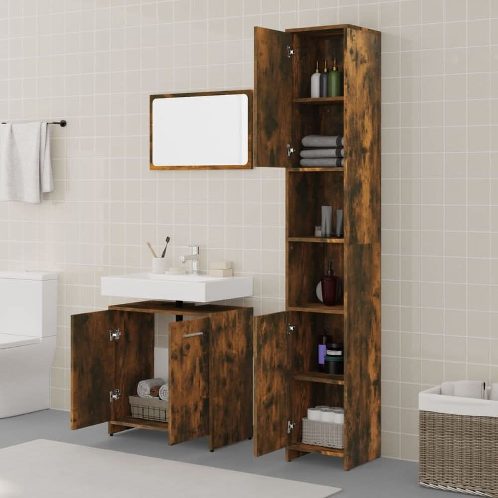 3 Piece Bathroom Furniture Set Smoked Oak Engineered Wood