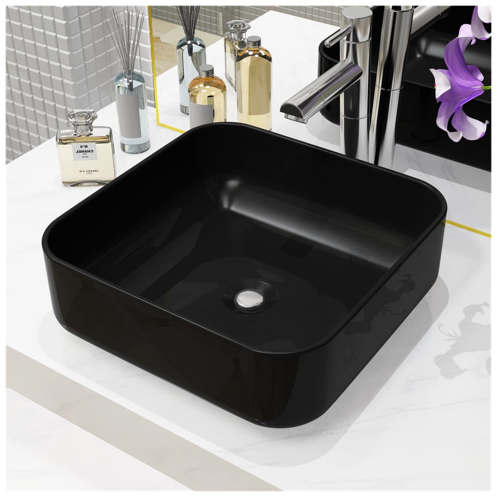 Basin Ceramic Square Black 38x38x13.5 cm