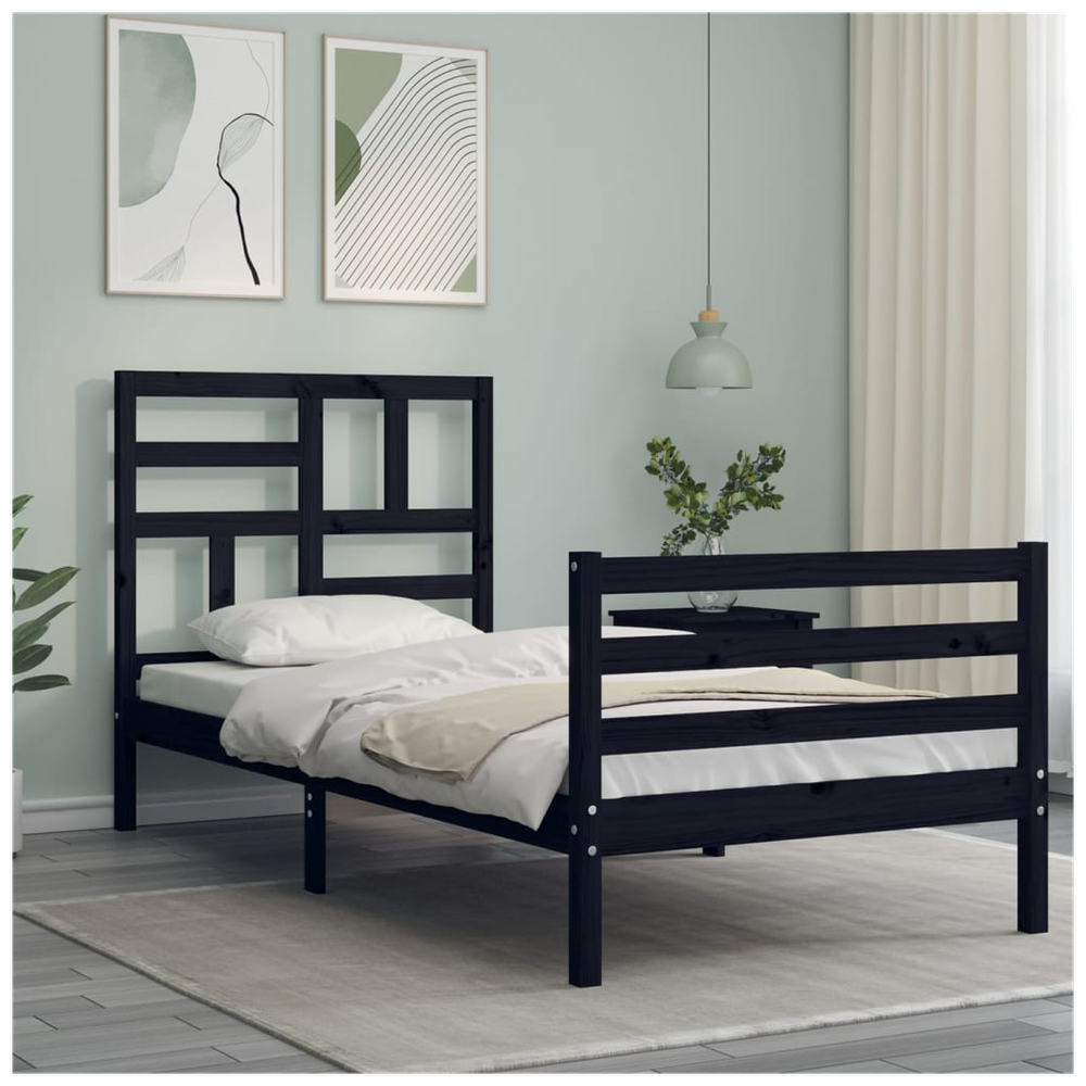 Bed Frame with Headboard Black 100x200 cm Solid Wood