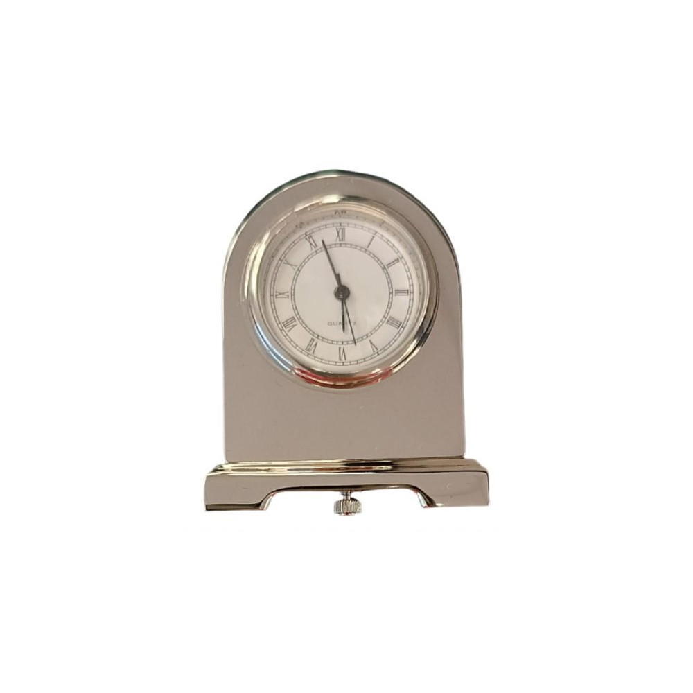 Miniature Clock Silvertone Plated Metal Solid Brass IMP3S - CLEARANCE NEEDS RE-BATTERY