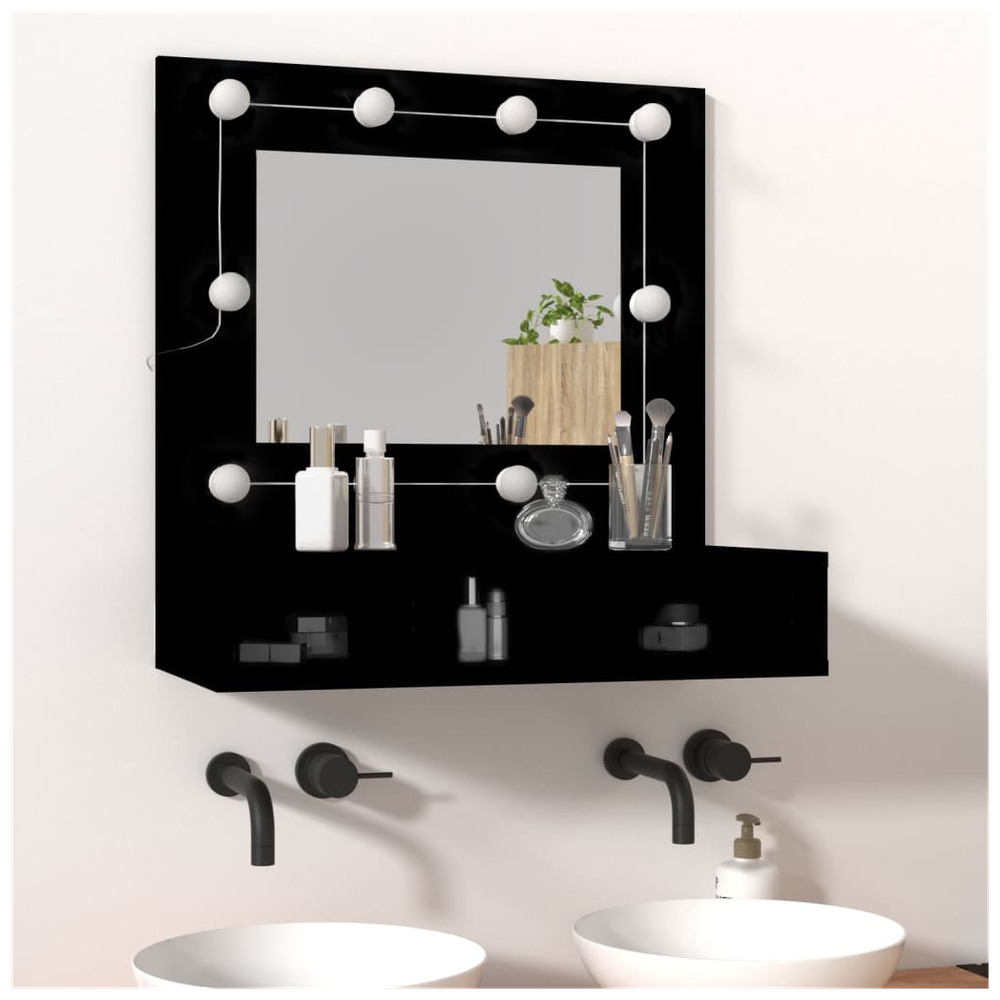 Mirror Cabinet with LED Black 60x31.5x62 cm