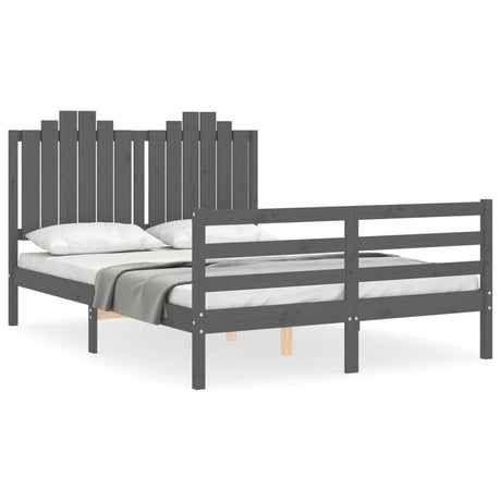 Bed Frame with Headboard Grey 140x190 cm Solid Wood