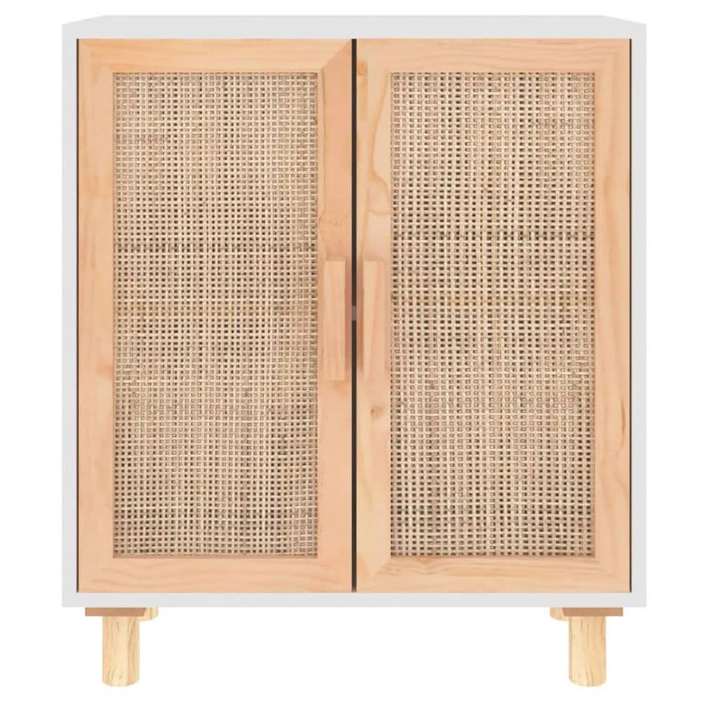 Sideboard White 60x30x70 cm Solid Wood Pine and Natural Rattan