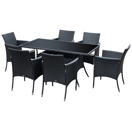 Rattan Garden Furniture Dining Set 6-seater Patio Rectangular Table Cube Chairs