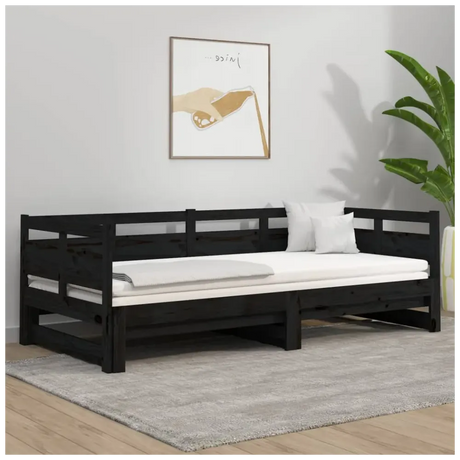 Pull-out Day Bed Black Solid Wood Pine 2x(90x200) cm