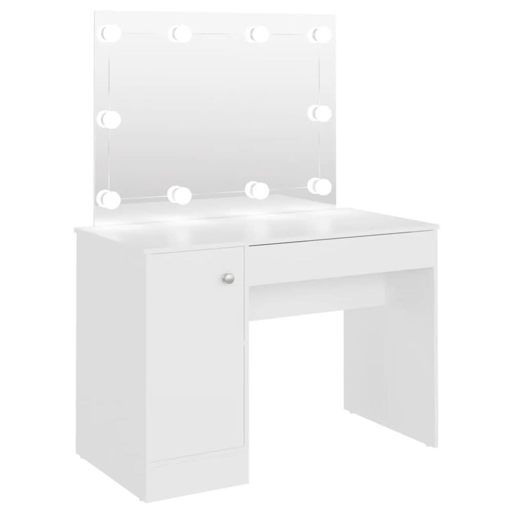 Makeup Table with LED Lights 110x55x145 cm MDF White