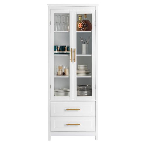 FCH MDF Spray Paint 2 Glass Doors 2 Pumping Cabinet White