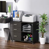 Freestanding Storage Cabinet  3 Drawers 2 Shelves 4 Wheels Office Black