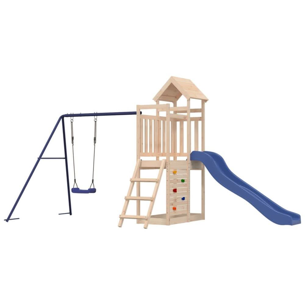 Playhouse with Slide Swing Rockwall Solid Wood Pine