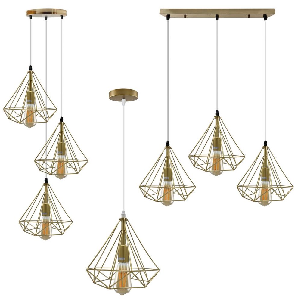 Gold Vintage Industrial E27 Ceiling Hanging Light Cage Shade Loft Style Metal Ceiling Pendant Lamp