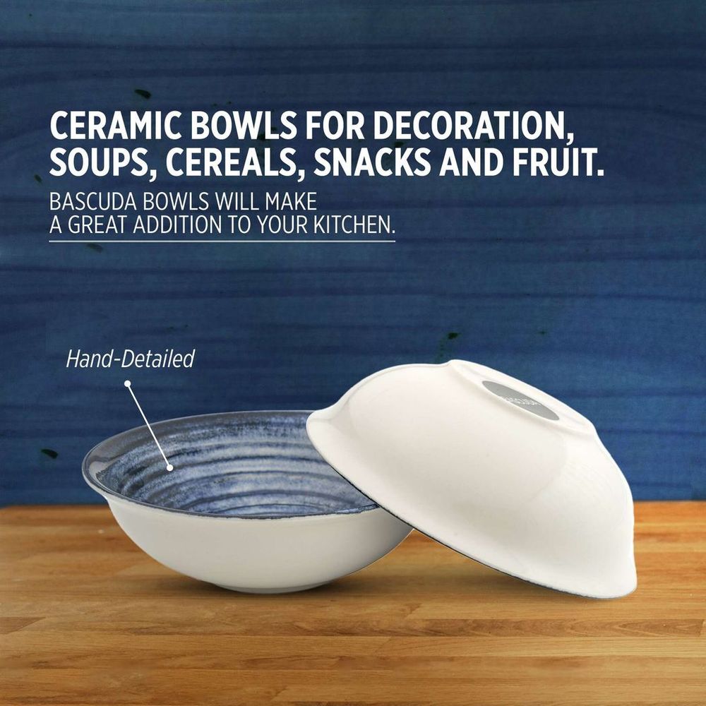 Porcelain Soup-Cereal Bowls Set of 4 Pebble Deep Ocean 17cm