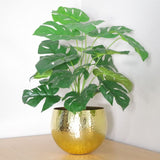 60cm Artificial Monstera Plant with Golden Metal Planter Included