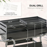 Outsunny Charcoal BBQ Grill with Double Grill, Table, Storage Shelf and Wheels