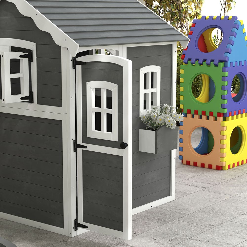 Wooden Wendy House for Kids with Floor, for Gardens, Patios - Grey