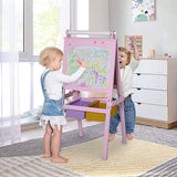 Kids Wooden Art Easel with Paper Roll Double-Sided Chalkboard, board HOMCOM