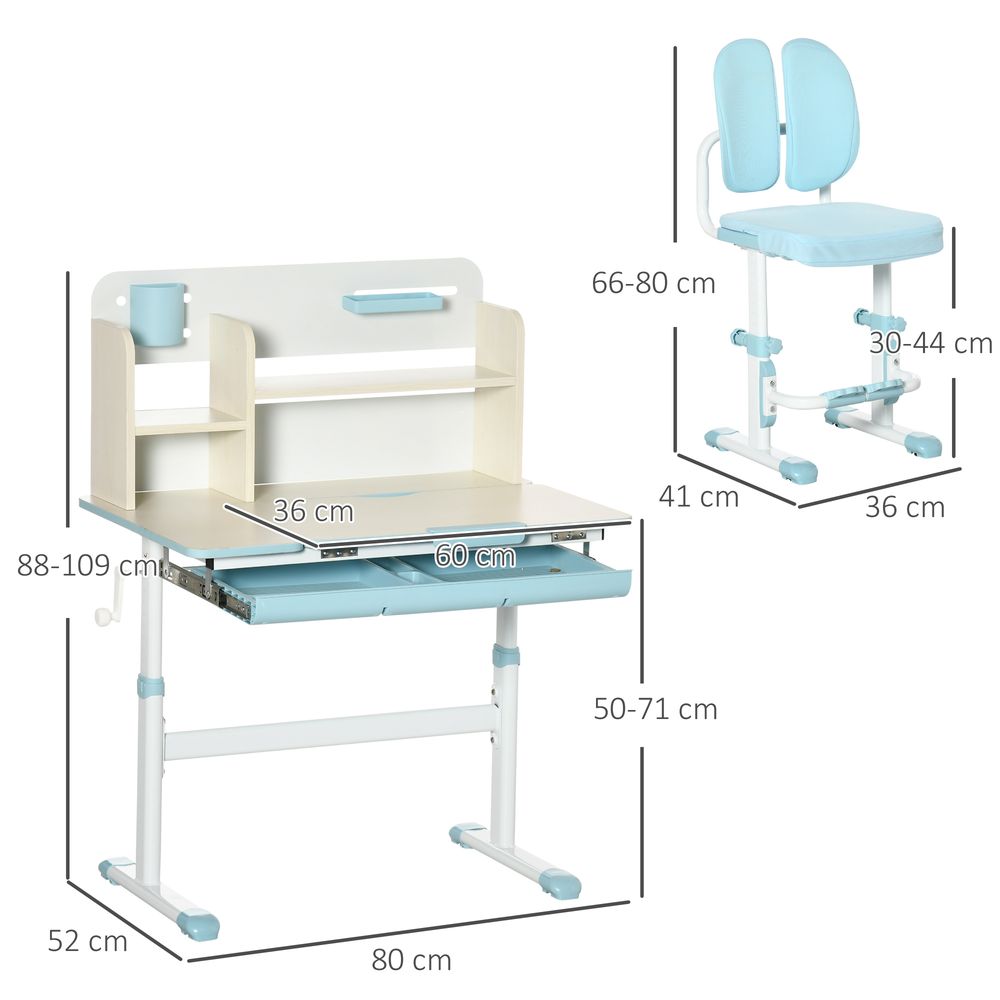 Height Adjustable Kids Desk and Chair Set, for Ages 3-12 Years - Blue