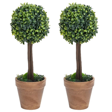 Artificial Boxwood Plants 2 pcs with Pots Ball Shaped Green 33 cm