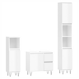 3 Piece Bathroom Furniture Set High Gloss White Engineered Wood