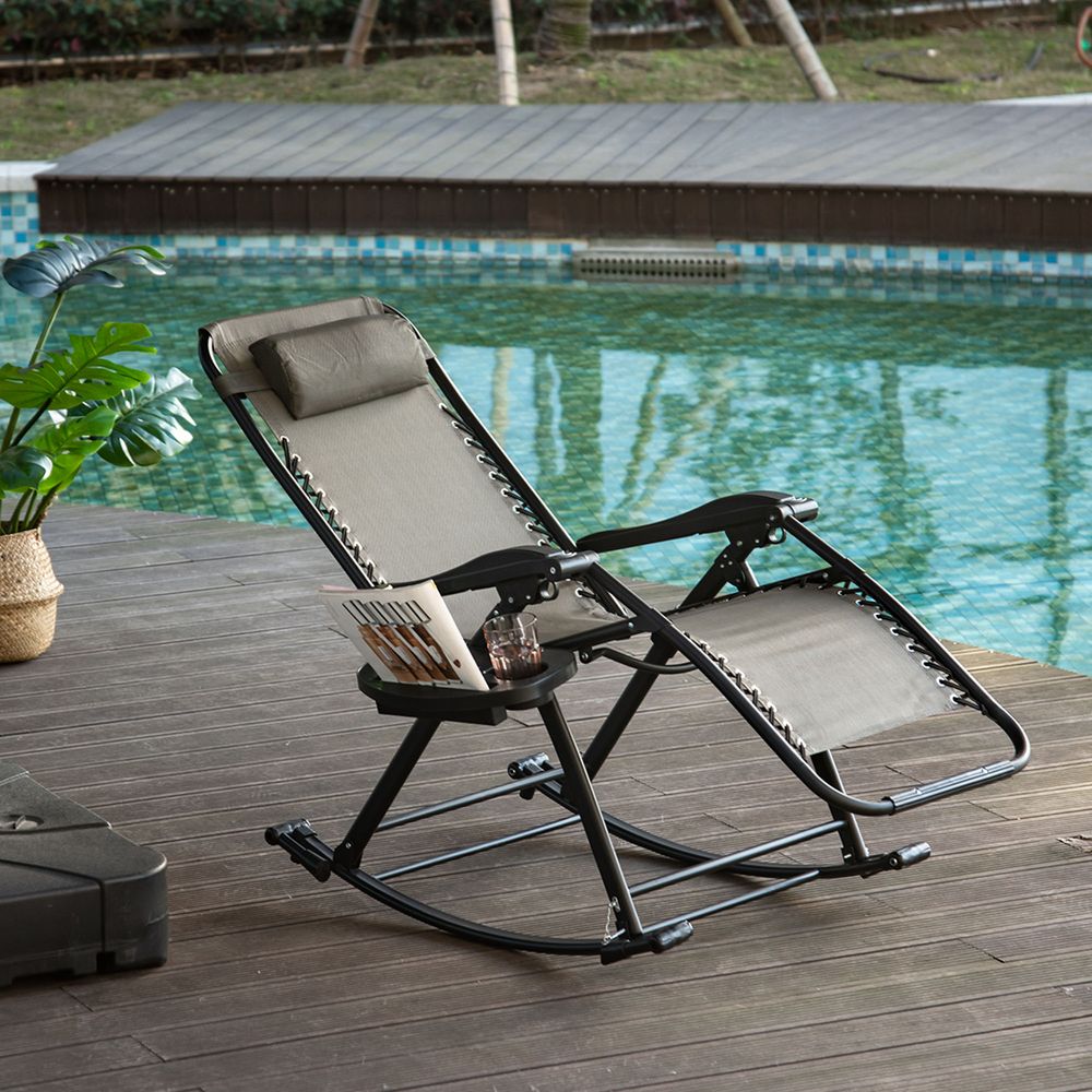 Folding Recliner Chair Outdoor Lounge Rocker Zero-Gravity Seat