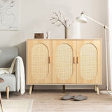 Modern Rattan Shoe Storage Cabinet with 3 Doors and Adjustable Shelves, Accent Cabinet for Living Room, Bedroom, Hallway