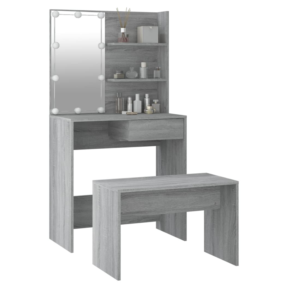 Dressing Table Set with LED Grey Sonoma Engineered Wood