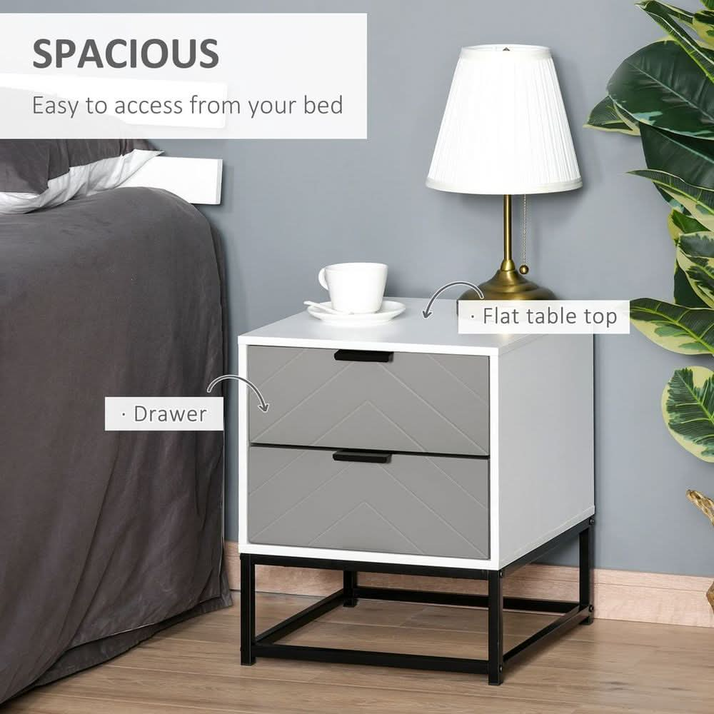 Bedside Cabinet with Metal Base and 2 Drawer Storage for Home Office