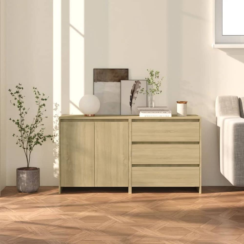 2 Piece Sideboard White Engineered Wood