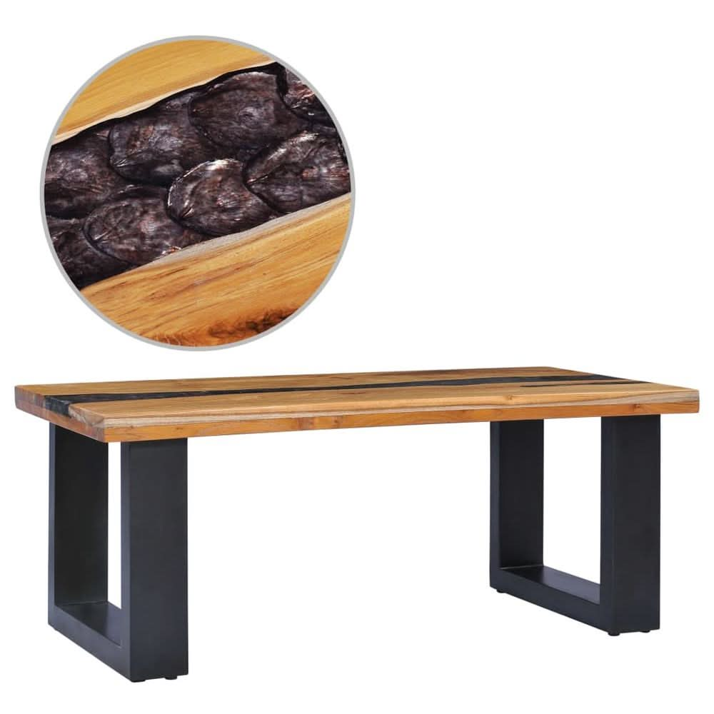 Coffee Table 100x50x40 cm Solid Teak Wood and Lava Stone & Polyresin