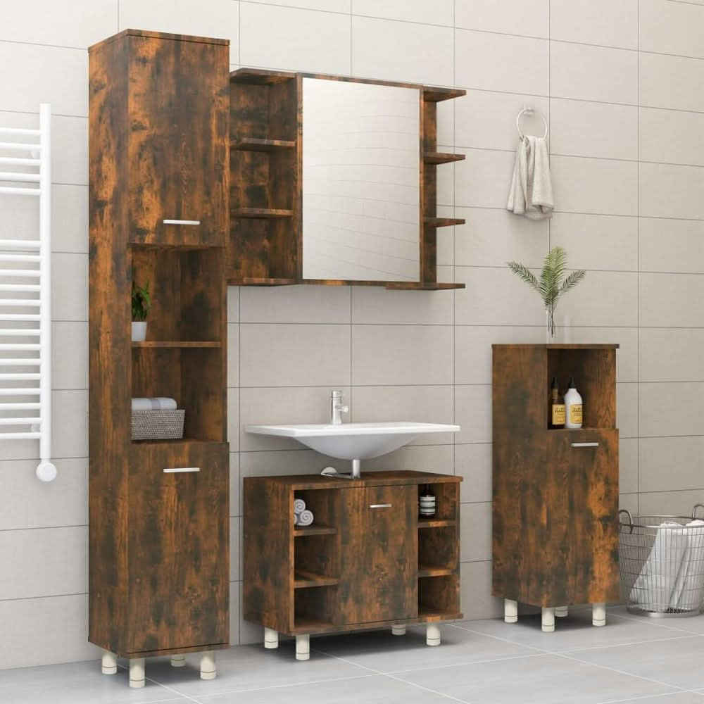 Bathroom Cabinet Smoked Oak 30x30x95 cm Engineered Wood