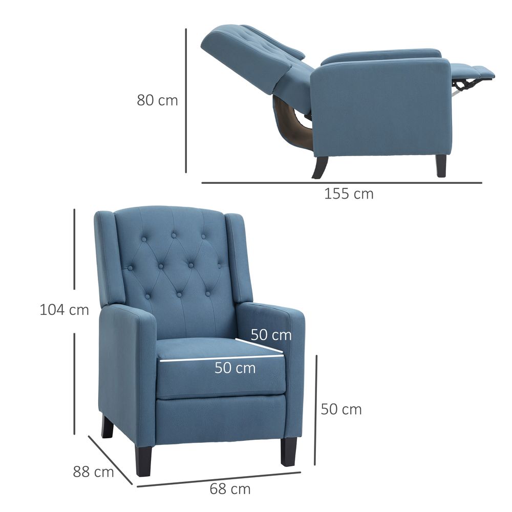 Button Tufted Microfibre Cloth Recliner Armchair for Living Room, Blue