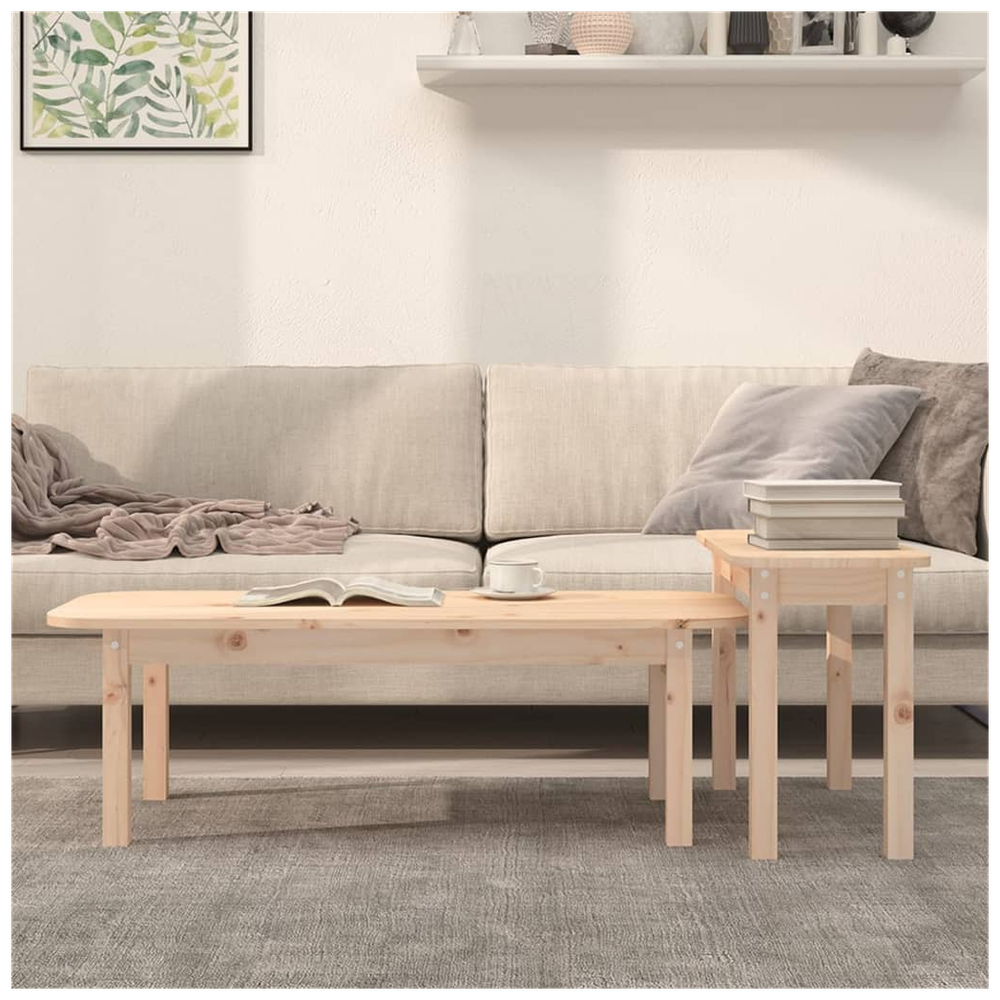 2 Piece Coffee Table Set Solid Wood Pine