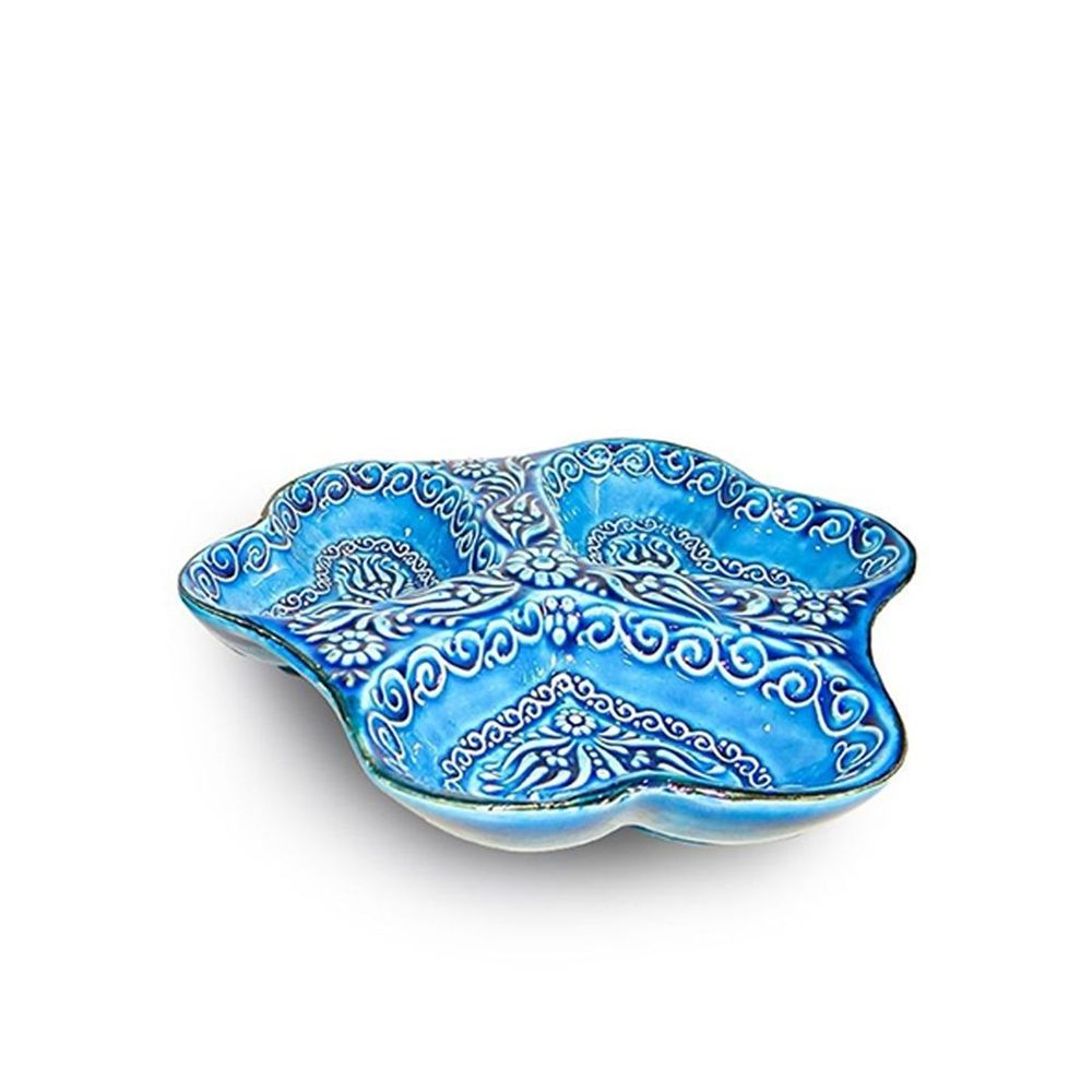 3-in-1 Snack and Dip Bowl for Divided Servings, Blue, Heart Shaped