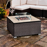 Outdoor Garden Rattan Gas Fire Pit Table with Screen, Rocks & Cover