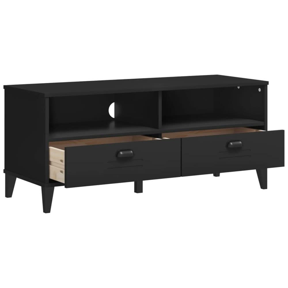 TV Cabinet Black Solid Wood Pine