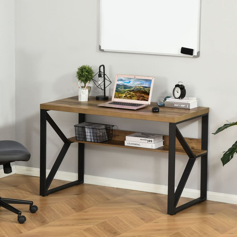 Computer Writing Desk K-Shaped Steel Leg Storage Shelf Home Office