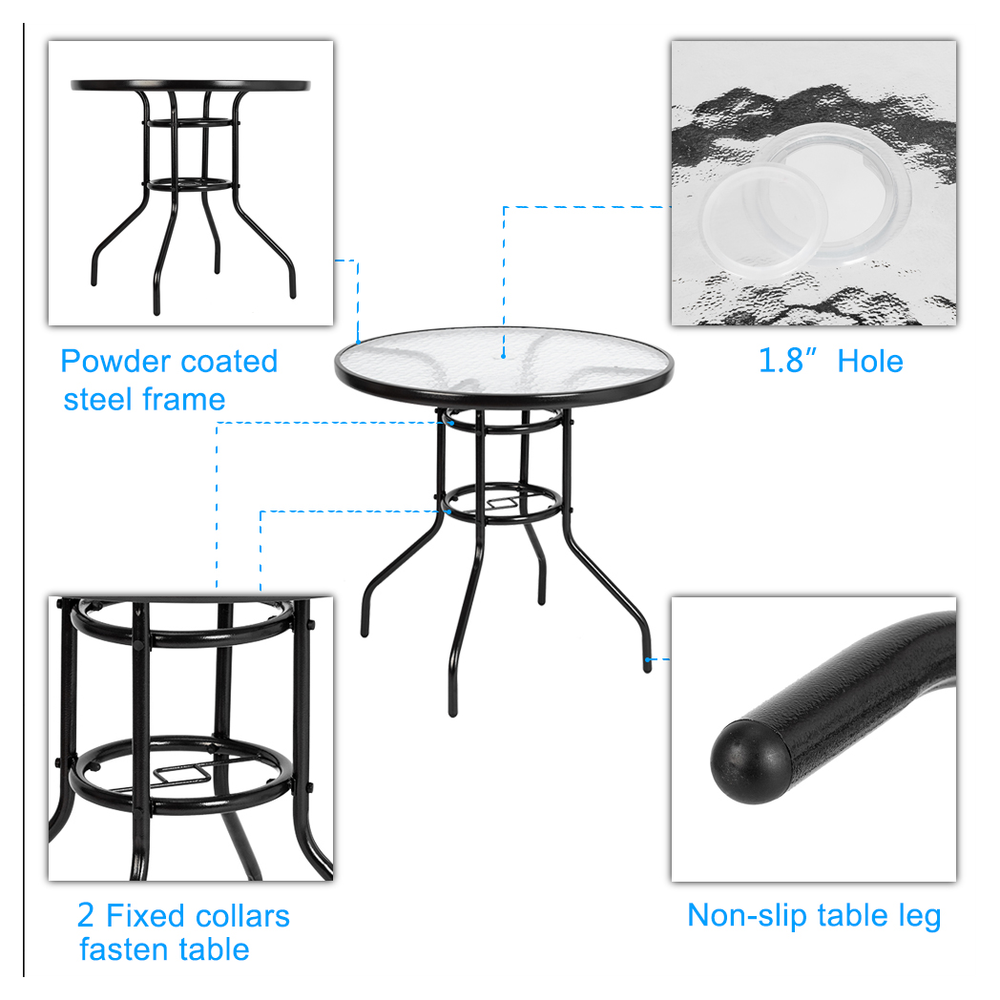 Outdoor Dining Table Round Toughened Glass Table Yard Garden Glass Table