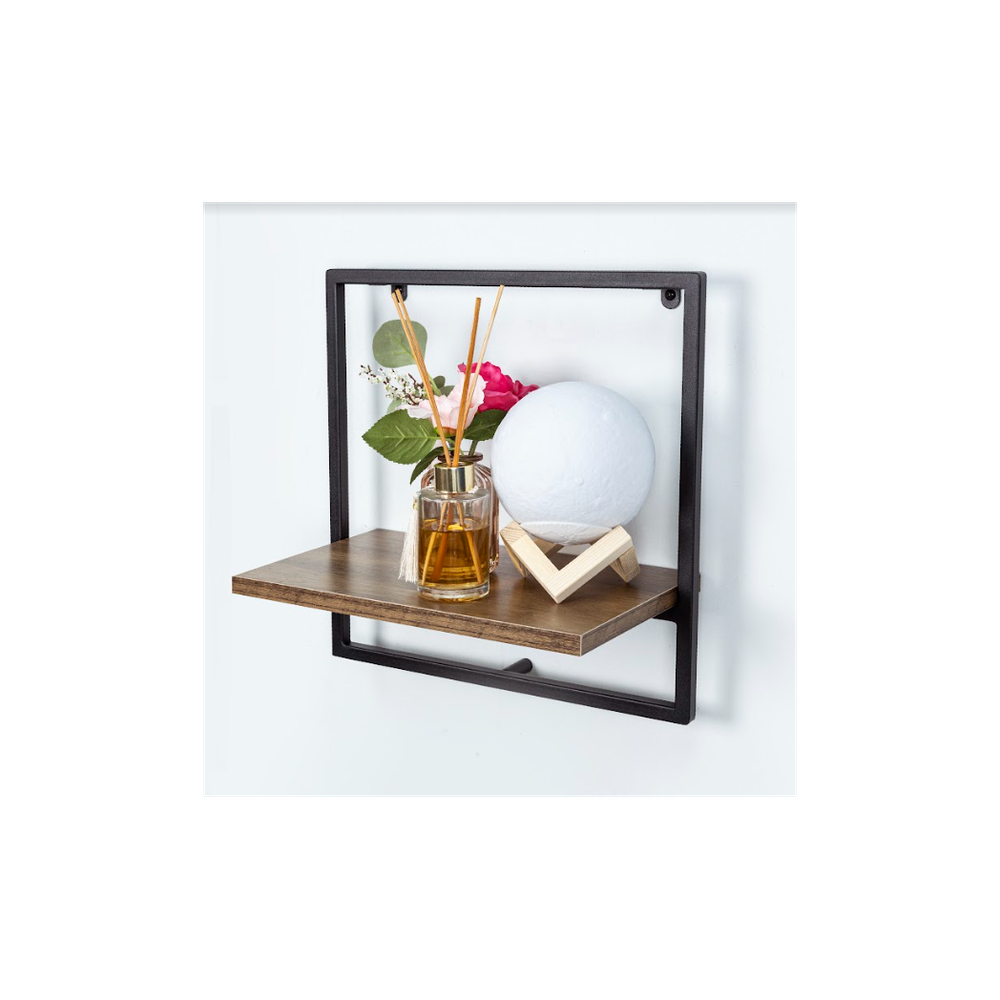 1 Tier Dark OAK Wall Shelf with Black Metal Frame