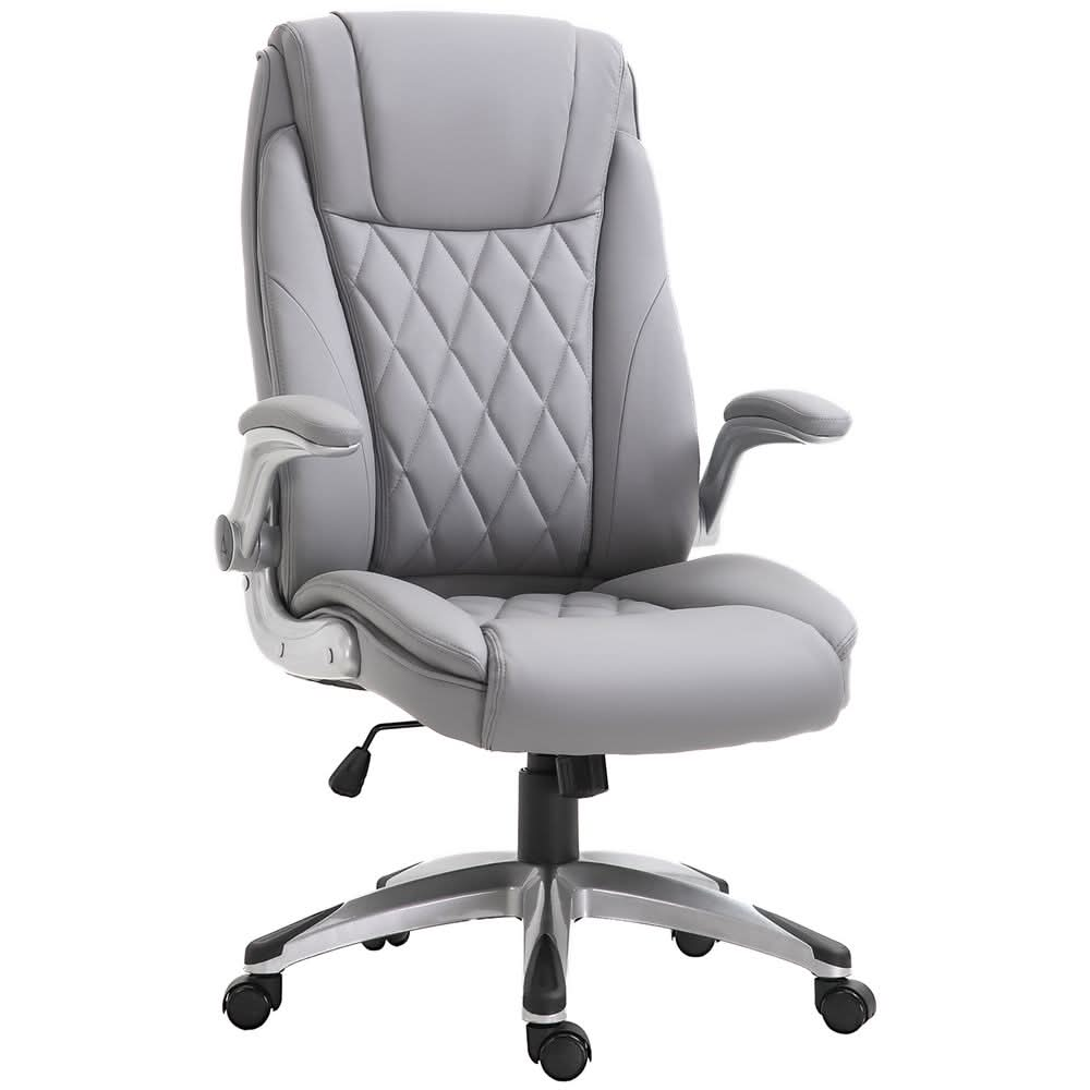 High Back Executive Office Chair Home Swivel PU Leather Chair, Grey