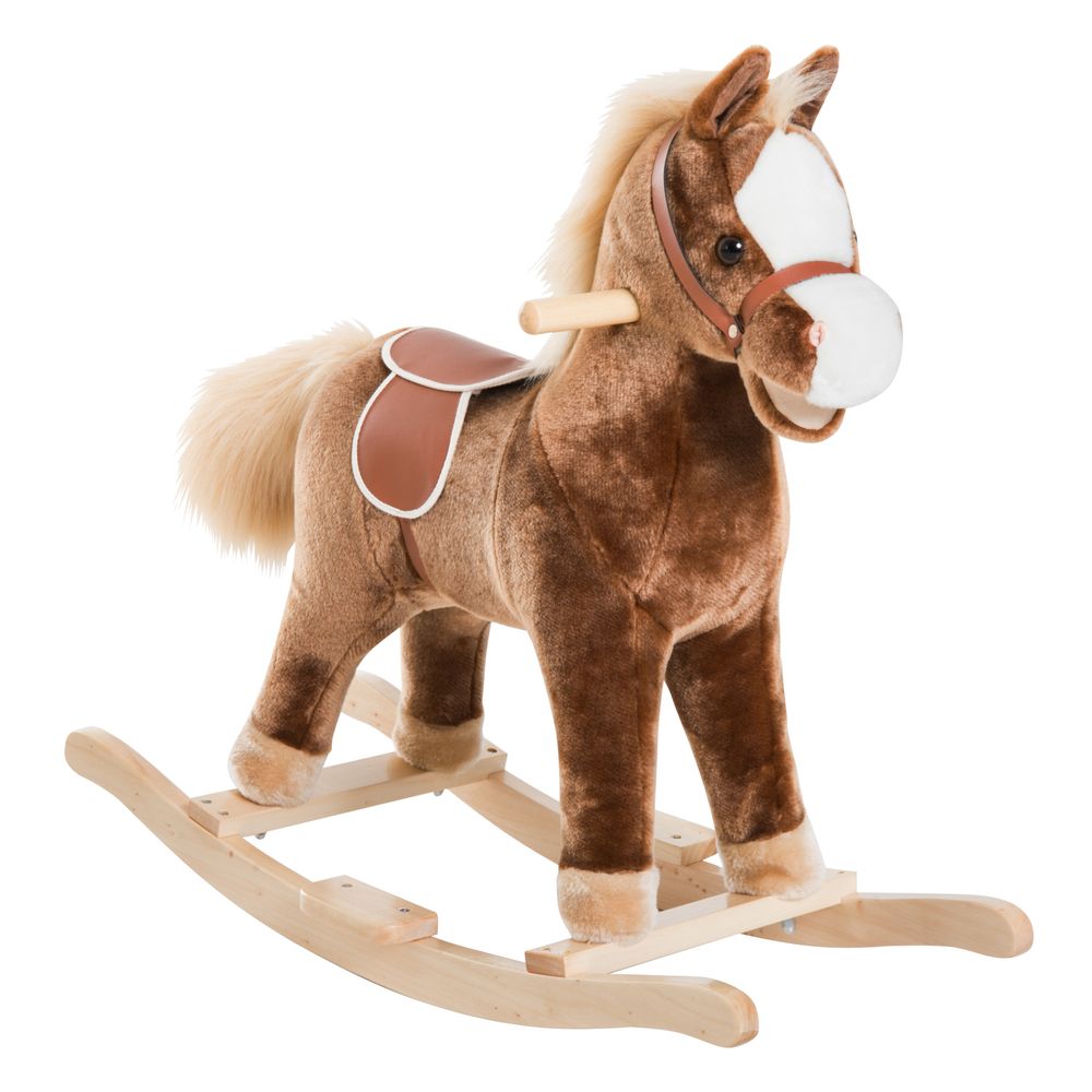 Kids Rocking Horse Wooden Plush Children Ride On Toy Rocker Baby Gift