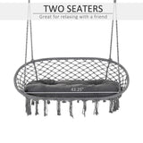 Hanging Hammock Chair Cotton Rope Swing & Metal Frame Large Macrame, Dark Grey