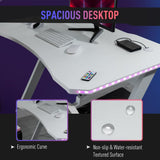 Gaming Desk Racing Style Computer Table RGB LED Lights, Hook, White