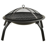 2-in-1 Fire Pit and BBQ with Poker 56x56x49 cm Steel