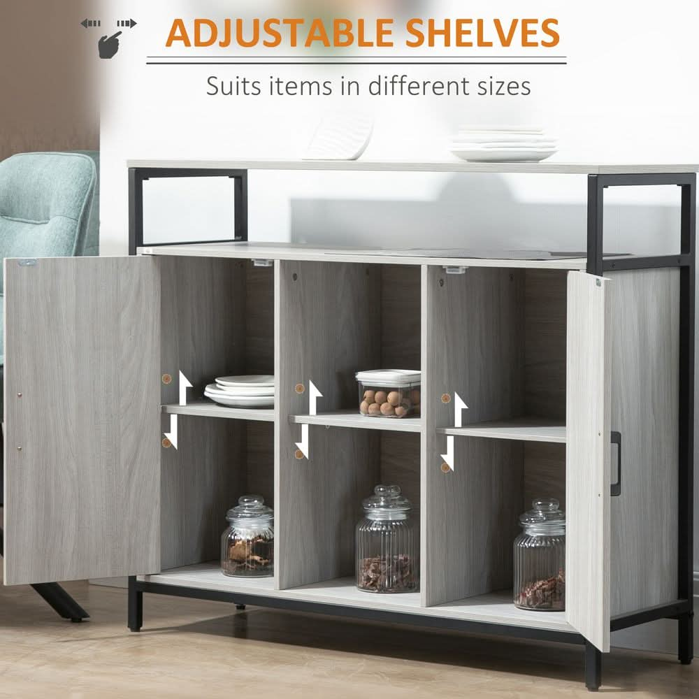 Sideboard, Steel Frame 2 Doors and Adjustable Shelves Light Grey