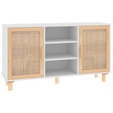 Sideboard White 105x30x60 cm Solid Wood Pine and Natural Rattan