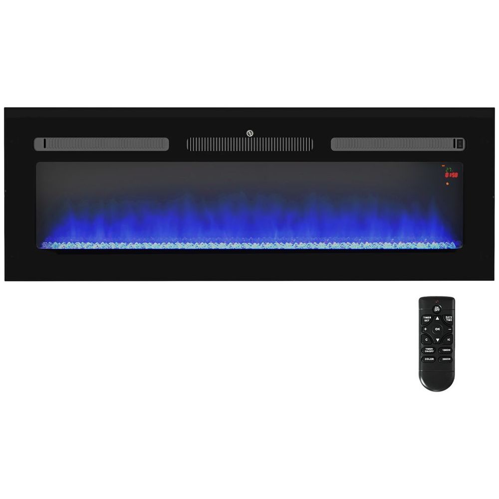 HOMCOM 127cm Electric Fireplace Recessed and Wall Mounted Electric Fire Black