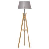 Tripod Floor Lamp Light E27 Base w/ Fabric Shade Storage Shelf, Grey