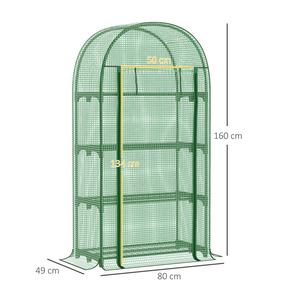 Mini Greenhouse with Storage Shelf, Roll-Up ZipDoorPE Cover, Green